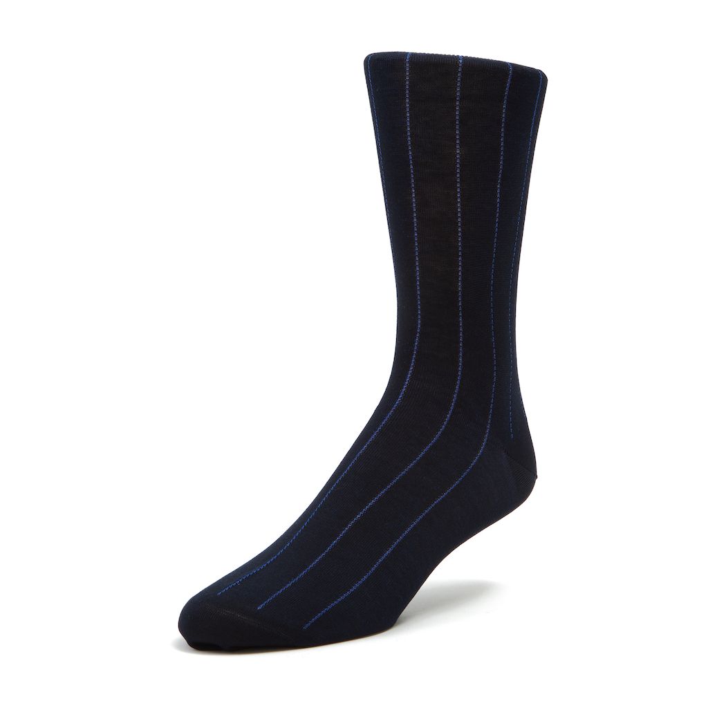 Bresciani Mid-Calf Vertical Stripes Egyptian Cotton Men's Italian Dress Socks