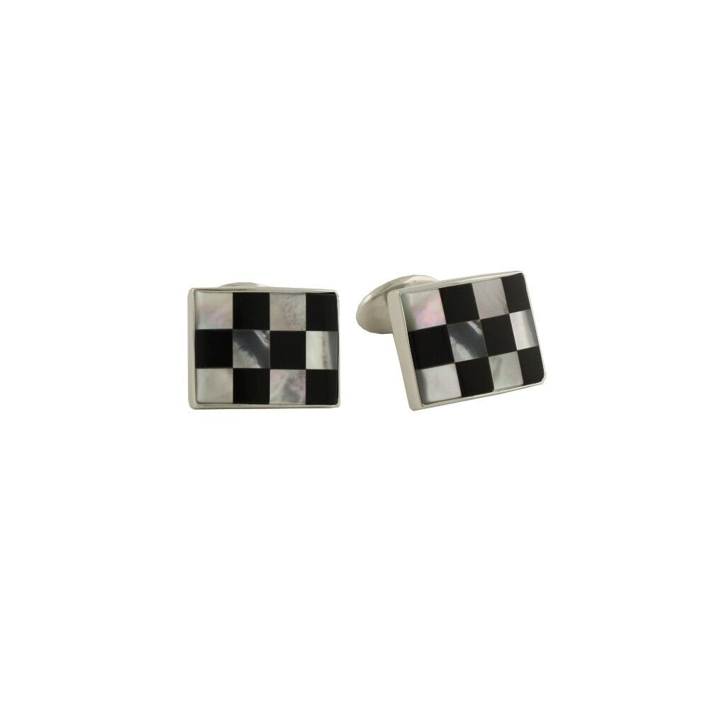 David Donahue Men's Sterling Silver Black Onyx & Mother of Pearl Checkerboard Cufflinks (CL548802)