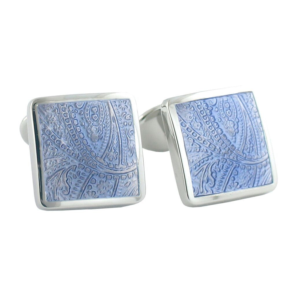 David Donahue Men's Sterling Silver Light Blue Paisley Cufflinks (CL029802)