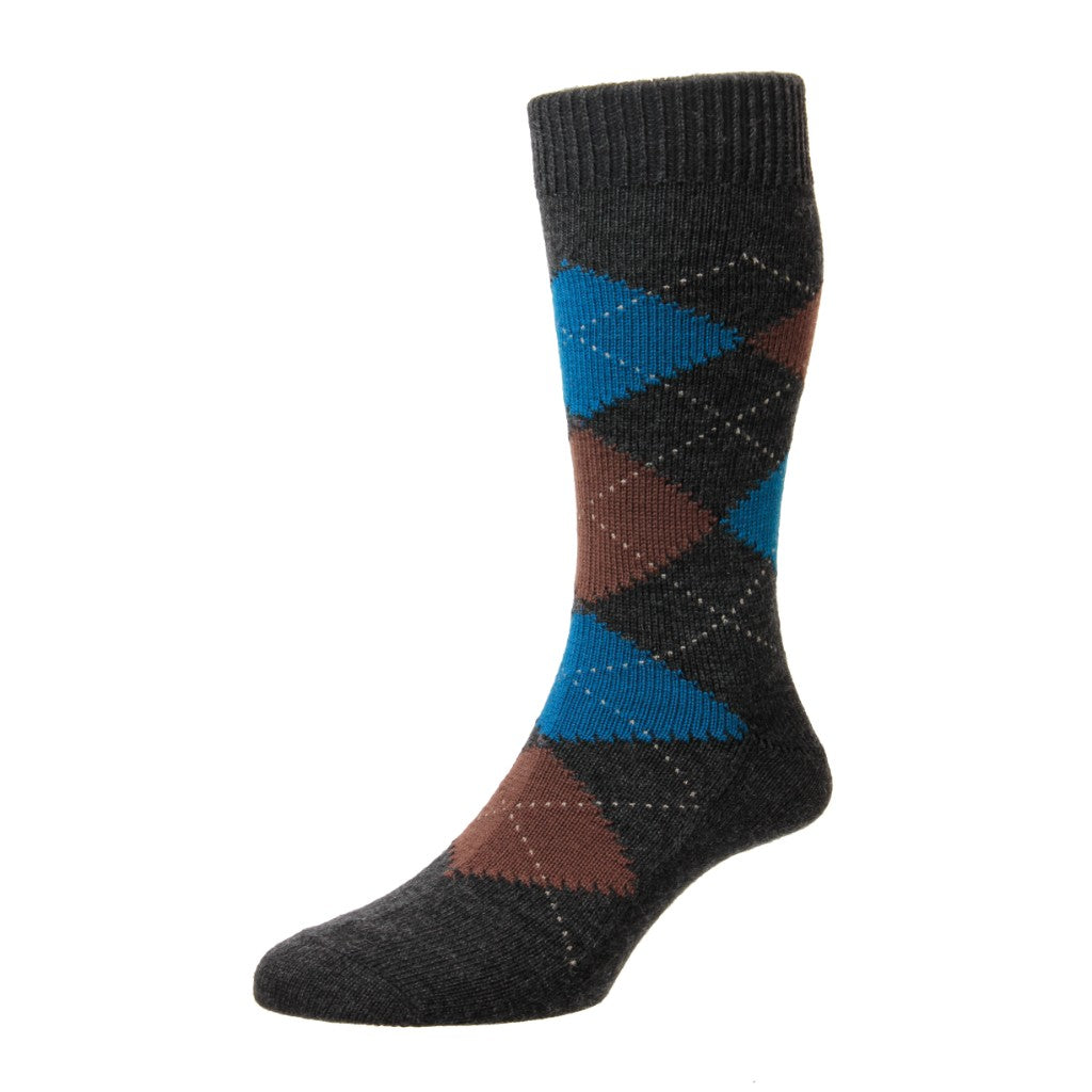 Pantherella Men's Mid Calf Racton Argyle Merino Wool Dress Socks