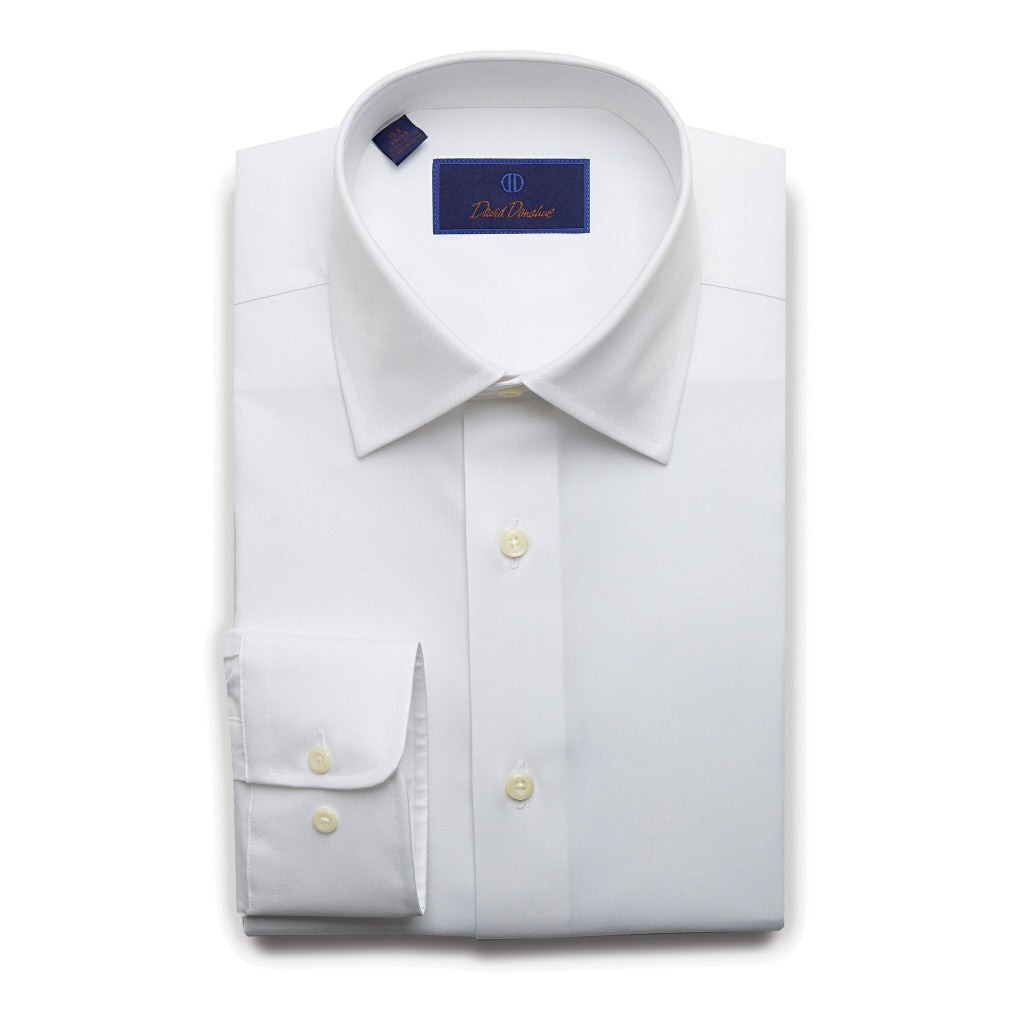 David Donahue Regular Fit Super Fine Twill Dress Shirt, White
