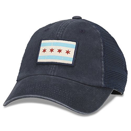 American Needle Badger Mesh Baseball Dad Hat Flag of Chicago, Navy (43260A-CHGO)