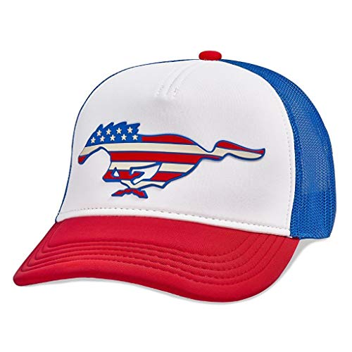 AMERICAN NEEDLE Riptide Valin Mustang Logo American Flag Snapback Baseball Trucker Hat (44890A-MUSTANG-RWR) Royal/White/Red