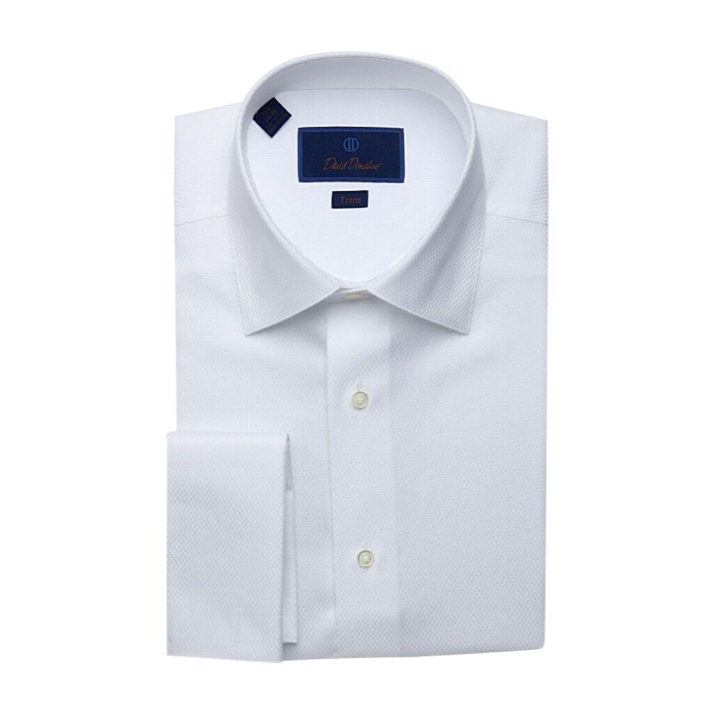 David Donahue Trim Fit Dobby Weave Solid Formal Tuxedo Shirt - White