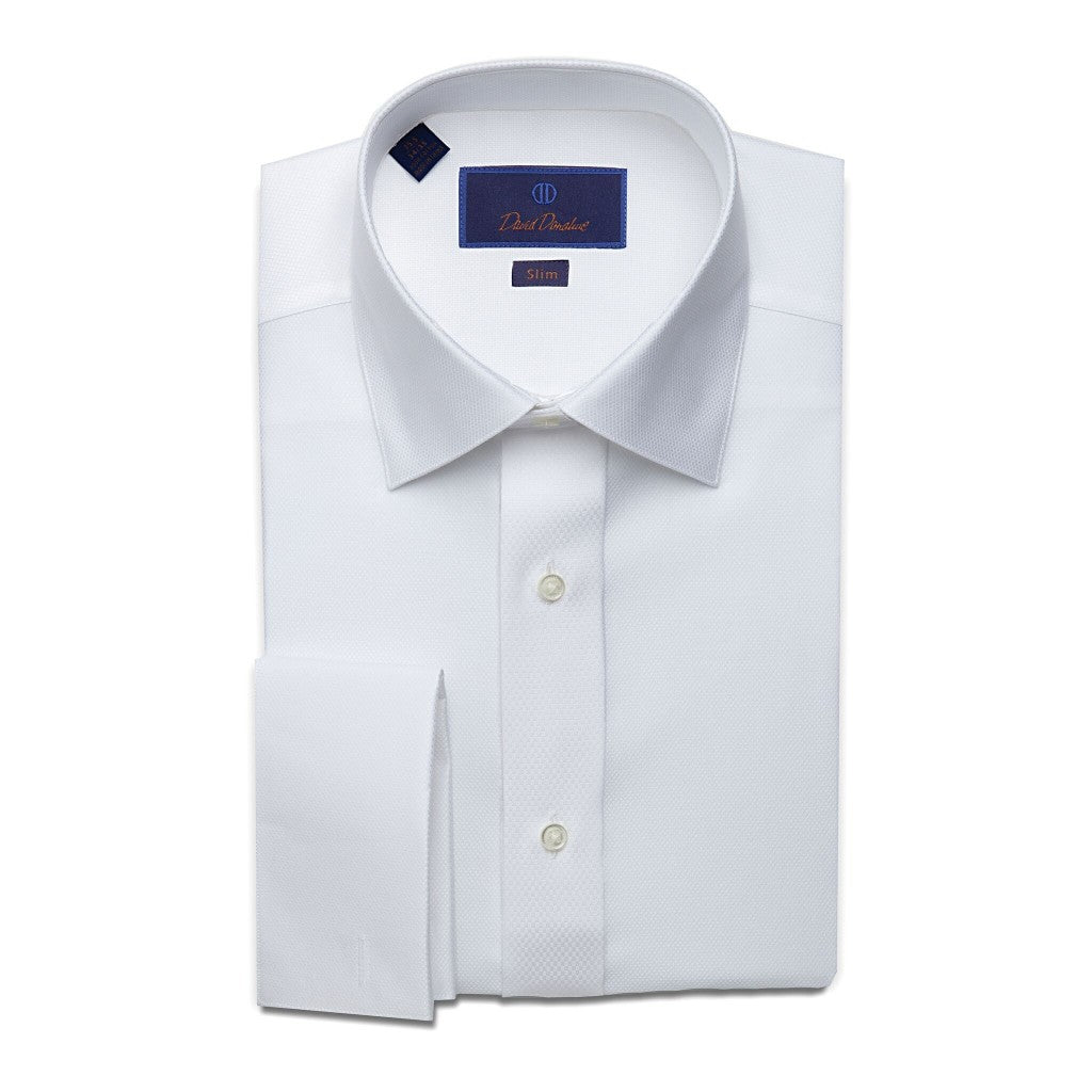 David Donahue Slim Fit Diamond Pattern Formal Dress Shirt, White