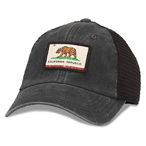 American Needle Cali California Bear Flag Badger Mesh Back Slouch Twill Cap - Black (43260A-CALI)