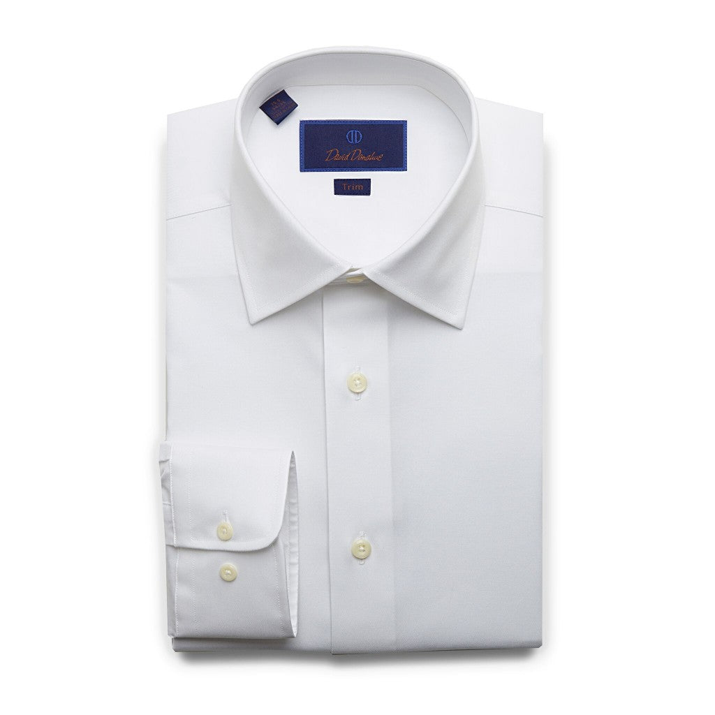 David Donahue Trim Fit Super Fine Twill Dress Shirt, White