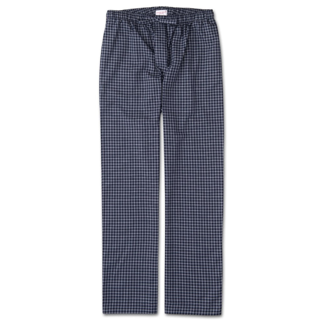Derek Rose Men's Lounge Trousers Braemar Plaid Brushed Cotton Navy Pajama Pants