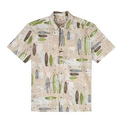 Kahala Shaping Room Surf Boards Cotton Hawaiian Print Aloha Shirt, Short Sleeve Button Down Casual Mens Top