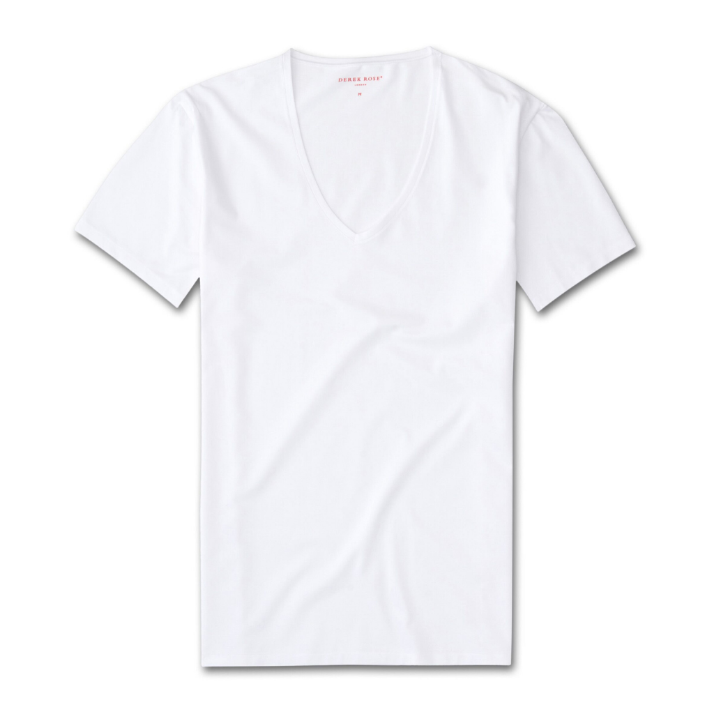 Derek Rose Mens Short Sleeve Pima Cotton V Neck Stretch White T Shirt –  Epic Mens