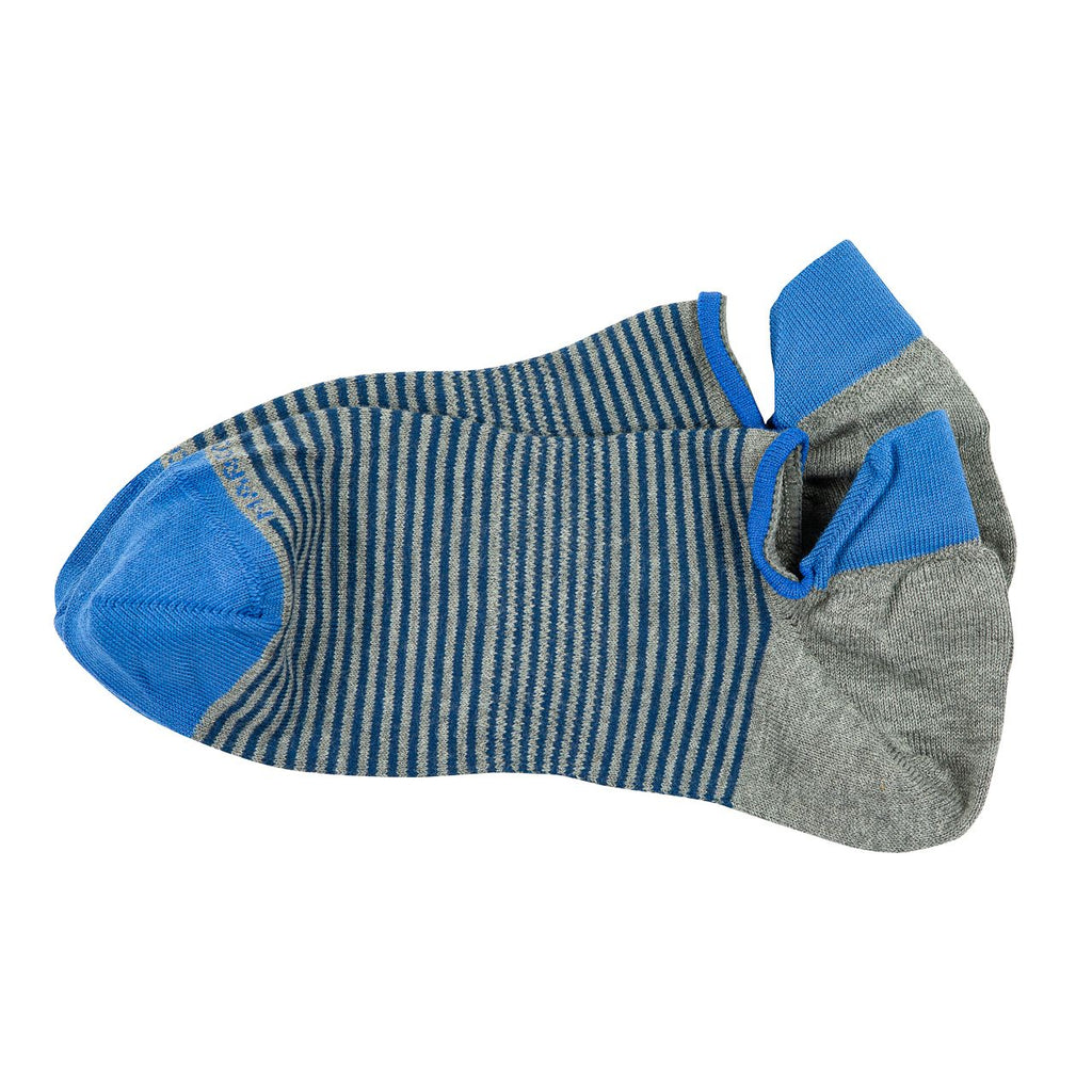 Marcoliani Milano Mens Invisible Touch No Show Pima Cotton Stripe Sneaker Socks
