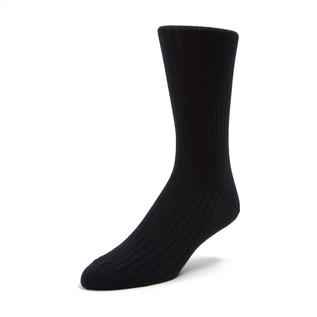 Bresciani Mid-Calf Ribbed Merino Wool Men's Italian Dress Socks