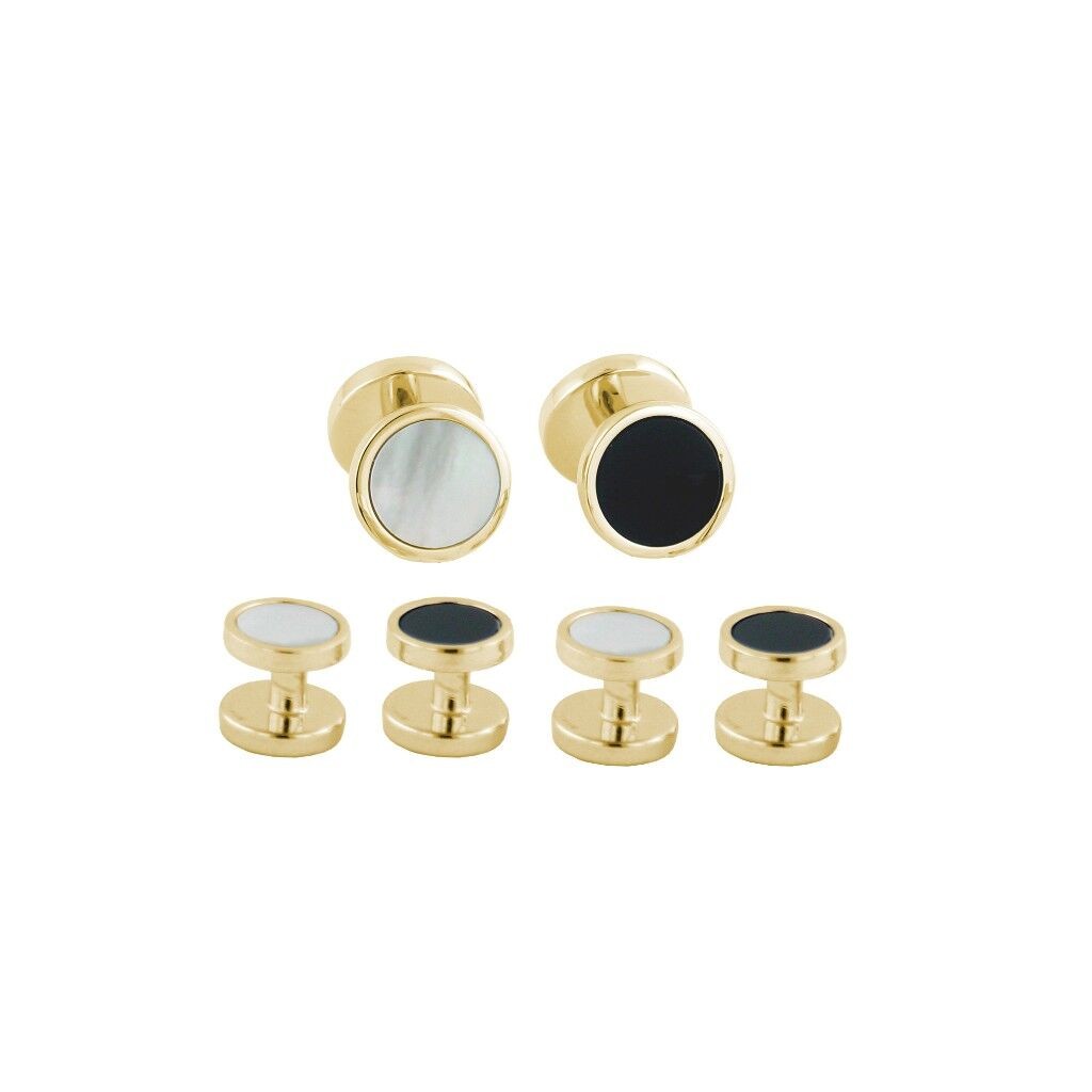 David Donahue Gold Plated Sterling Silver Onyx & Mother of Pearl Reversible Stud Set (SS892313)