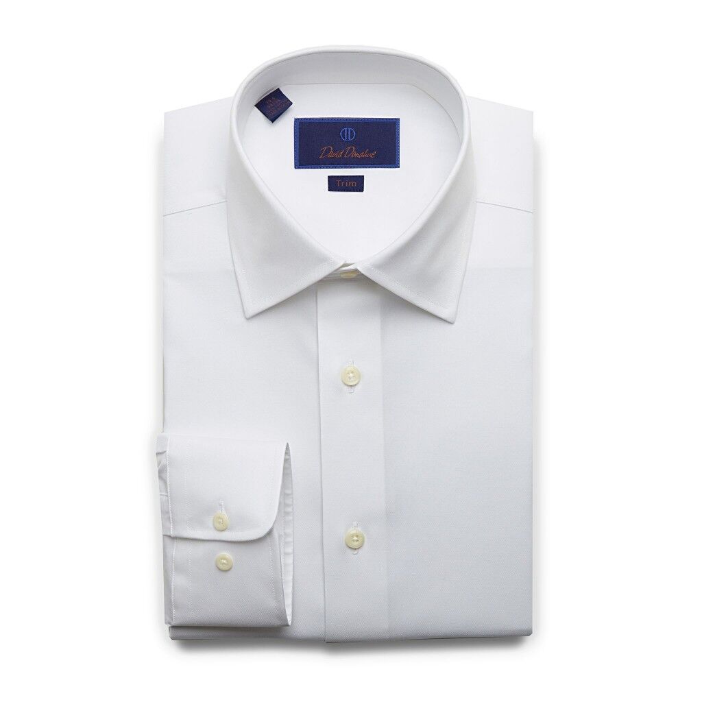David Donahue Men's Trim Fit Twill Dress Shirt, White