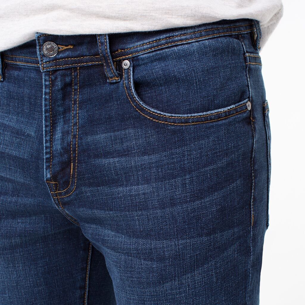 Liverpool Jeans Men's Slim Fit Straight Crosshatch Coolmax Stretch Denim Jeans, Navajo Dark Navy
