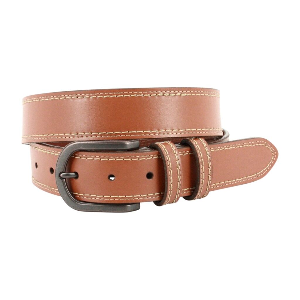 Torino Leather Co. Men's 35MM Genuine Leather Slab Contrast Stitch Casual Belt