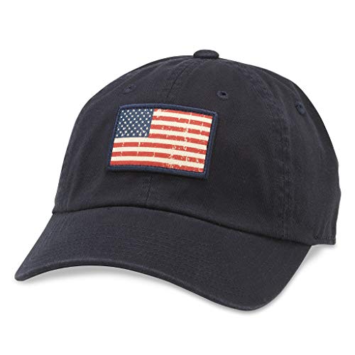 AMERICAN NEEDLE USA American Flag Baseball Hat, Relaxed Casual Fit with Curved Brim, Adjustable Buckle Strap Dad Cap, Badger Slouch Collection (SMU591A-USA-NAVY)