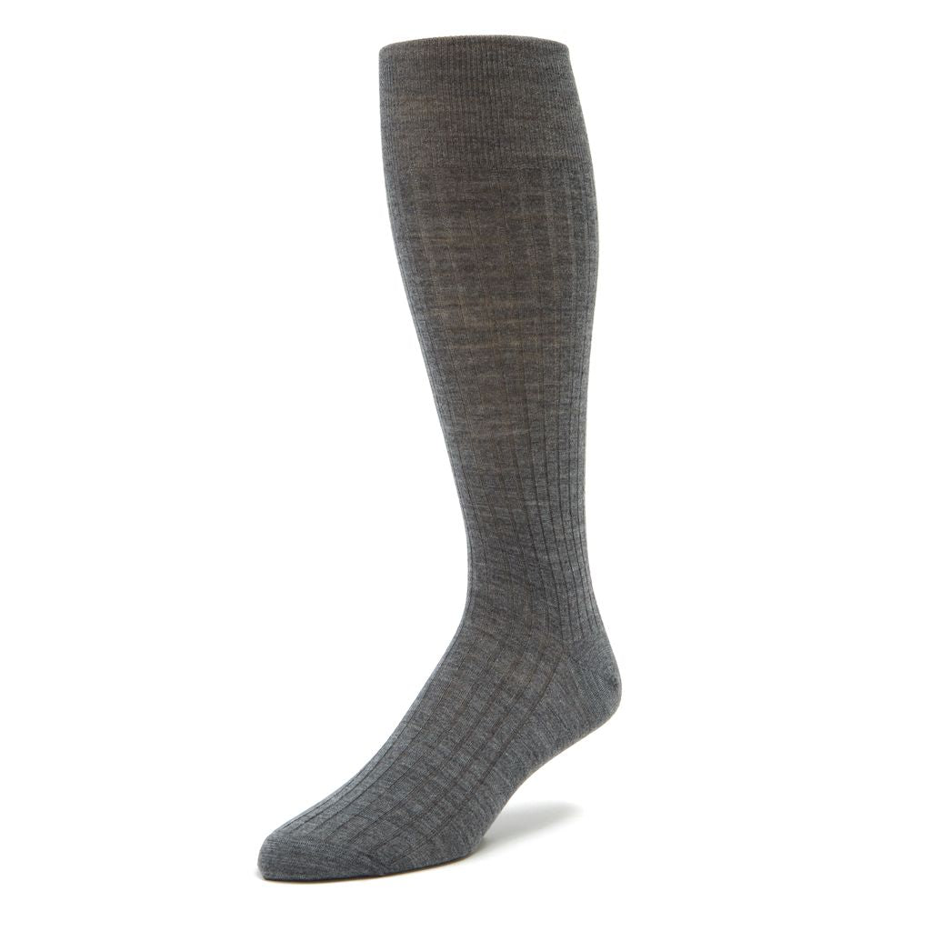 Bresciani Over-The-Calf Ribbed Merino Wool Men's Italian Dress Socks