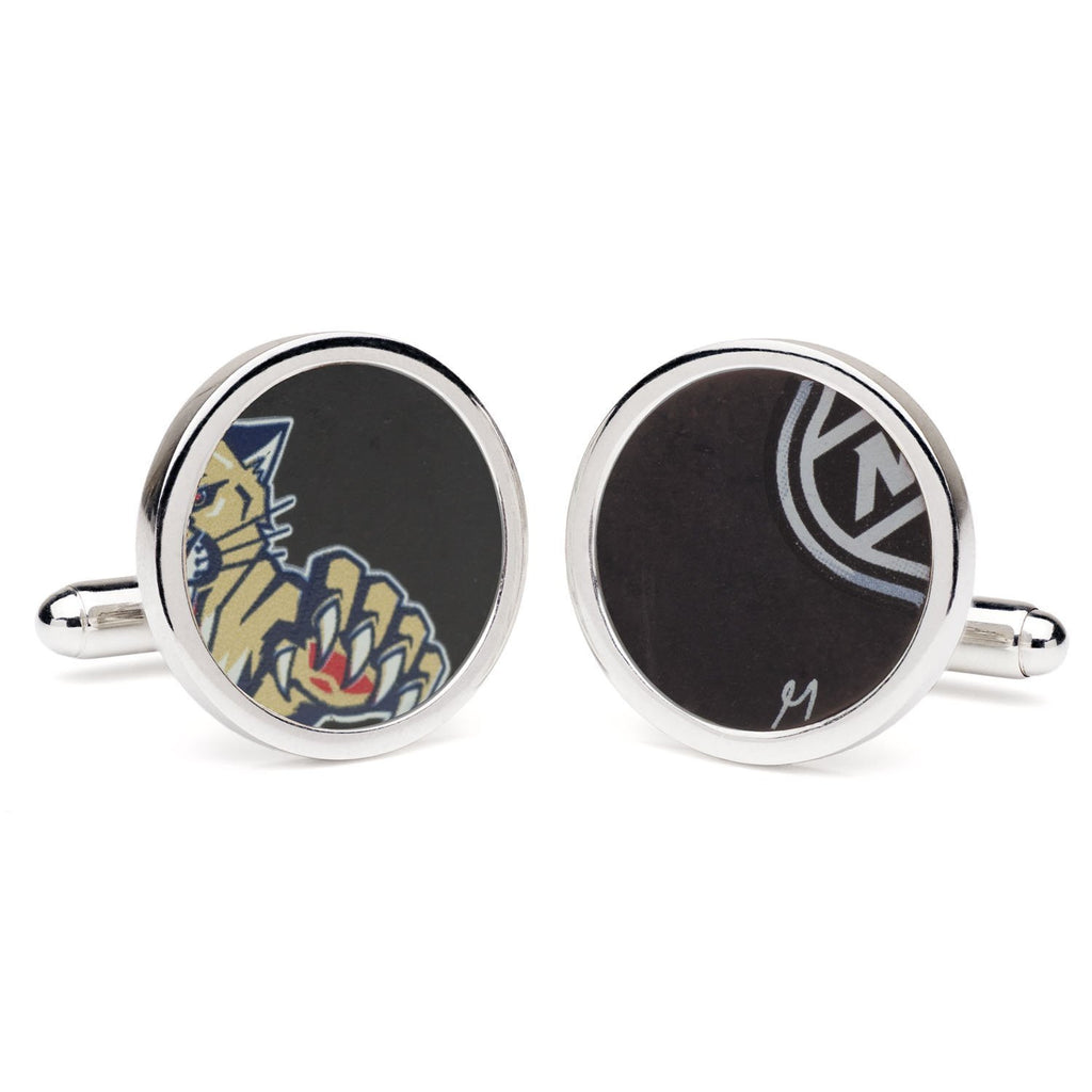 Tokens & Icons NHL Game Used Round Hockey Puck Cufflinks - Florida Panthers (61FP)