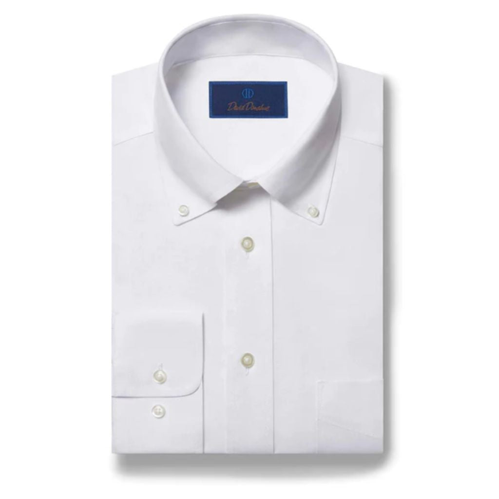 David Donahue Men's Trim Fit 100% Cotton Non-Iron Button Down Collar Dress Shirt