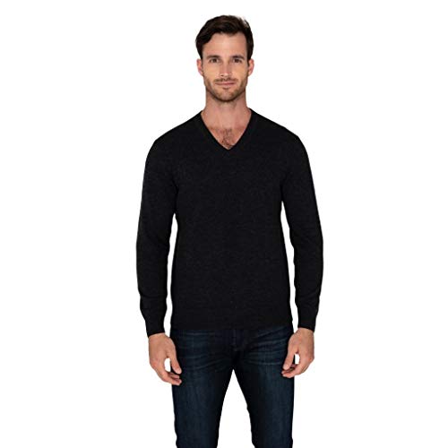 Raffi Men’s Classic Pullover V-Neck Sweater 100% Extra Fine Merino Wool
