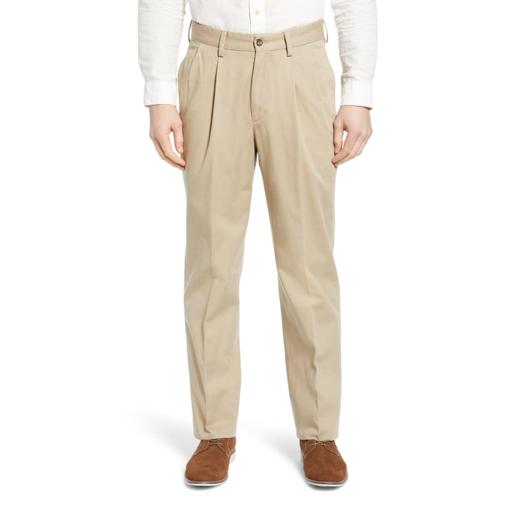 Charleston Khakis Classic Fit Washed Cotton Pleated Pants, Khaki
