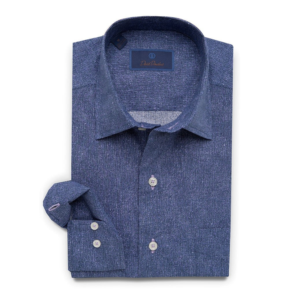 David Donahue Relaxed Fit Micro Print Sport Shirt, Navy/Purple