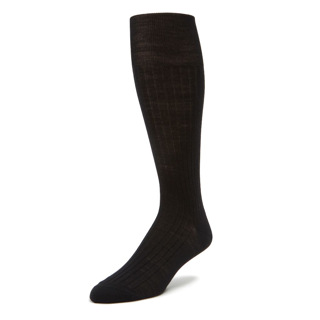 Bresciani Over-The-Calf Ribbed Merino Wool Men's Italian Dress Socks