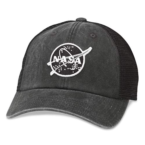AMERICAN NEEDLE NASA Baseball Hat, Casual Relaxed Fit with Curved Brim, Adjustable Buckle Strap Dad Cap, Raglan Bones Collection, Black (SMU277A-NASA)
