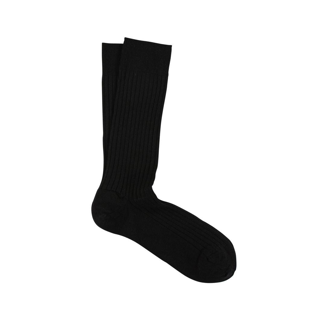 Marcoliani Milano Mid Calf Ribbed Dress Sock Extrafine Merino Dress Socks, Black