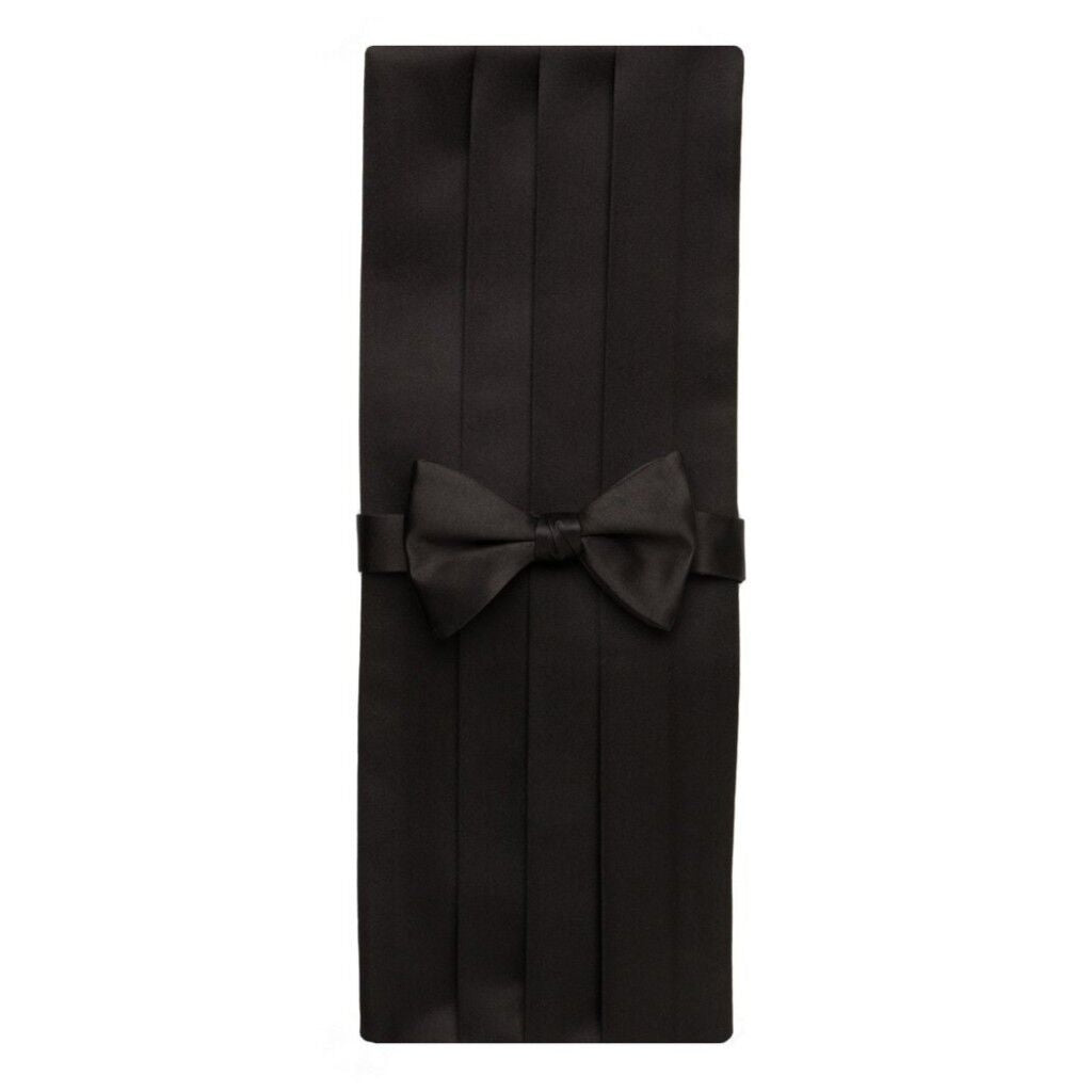 David Donahue Men's Satin Silk Pre-tied Bow Tie Cummerbund Set Black (CP100001)