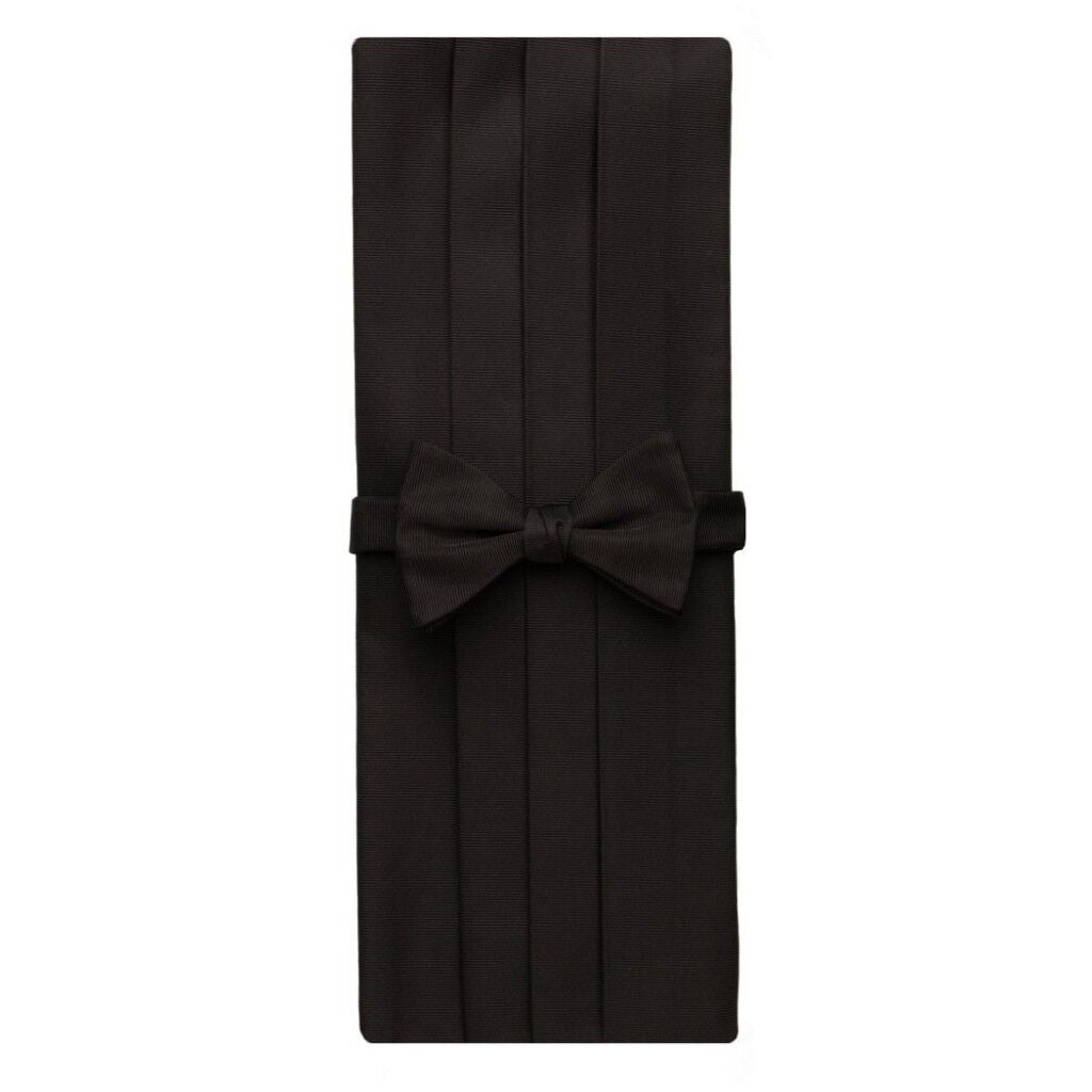 David Donahue Men's Faille Silk Pre-tied Bow Tie Cummerbund Set Black (CP110001)
