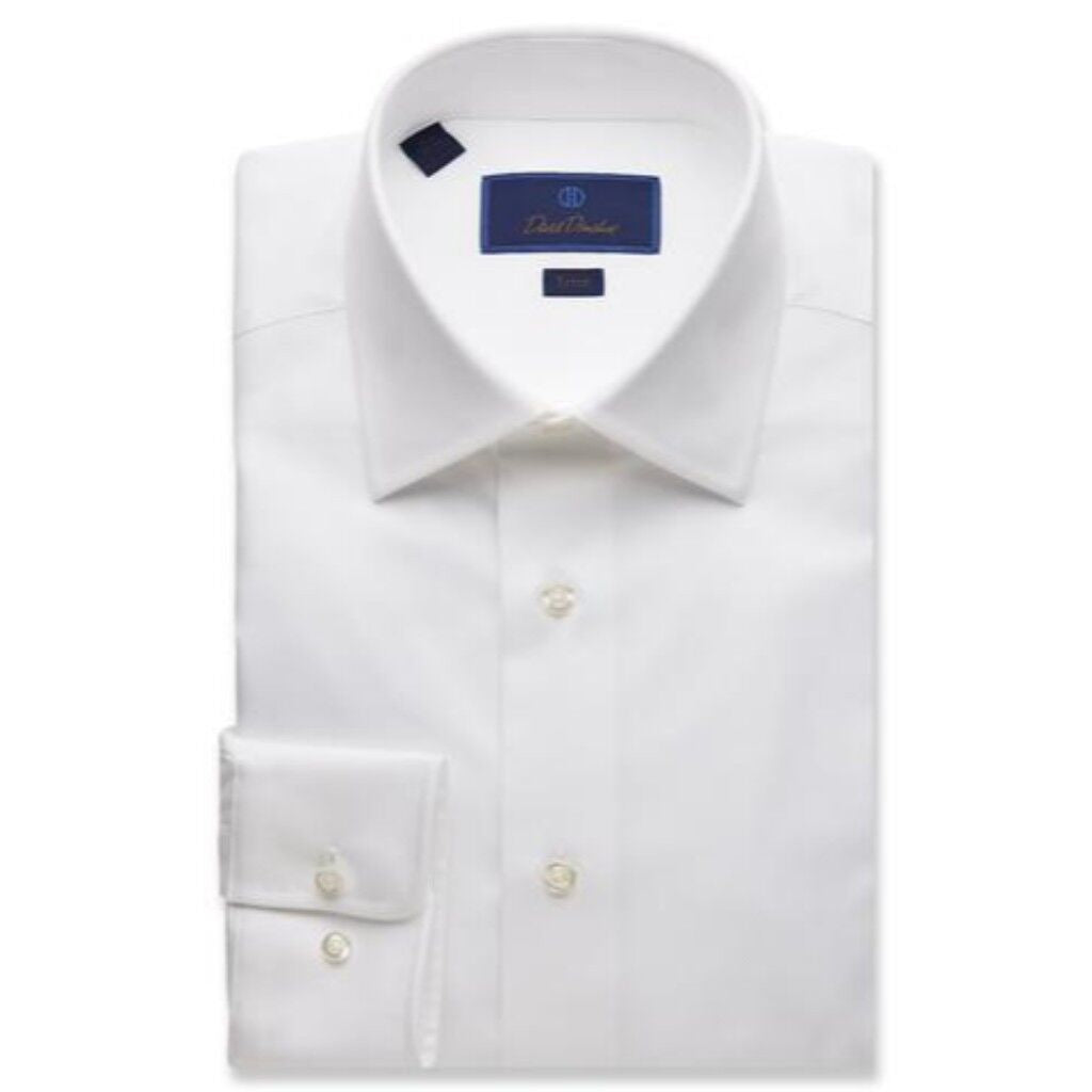 David Donahue Trim Fit Royal Oxford Barrel Cuff Dress Shirt - Solid White