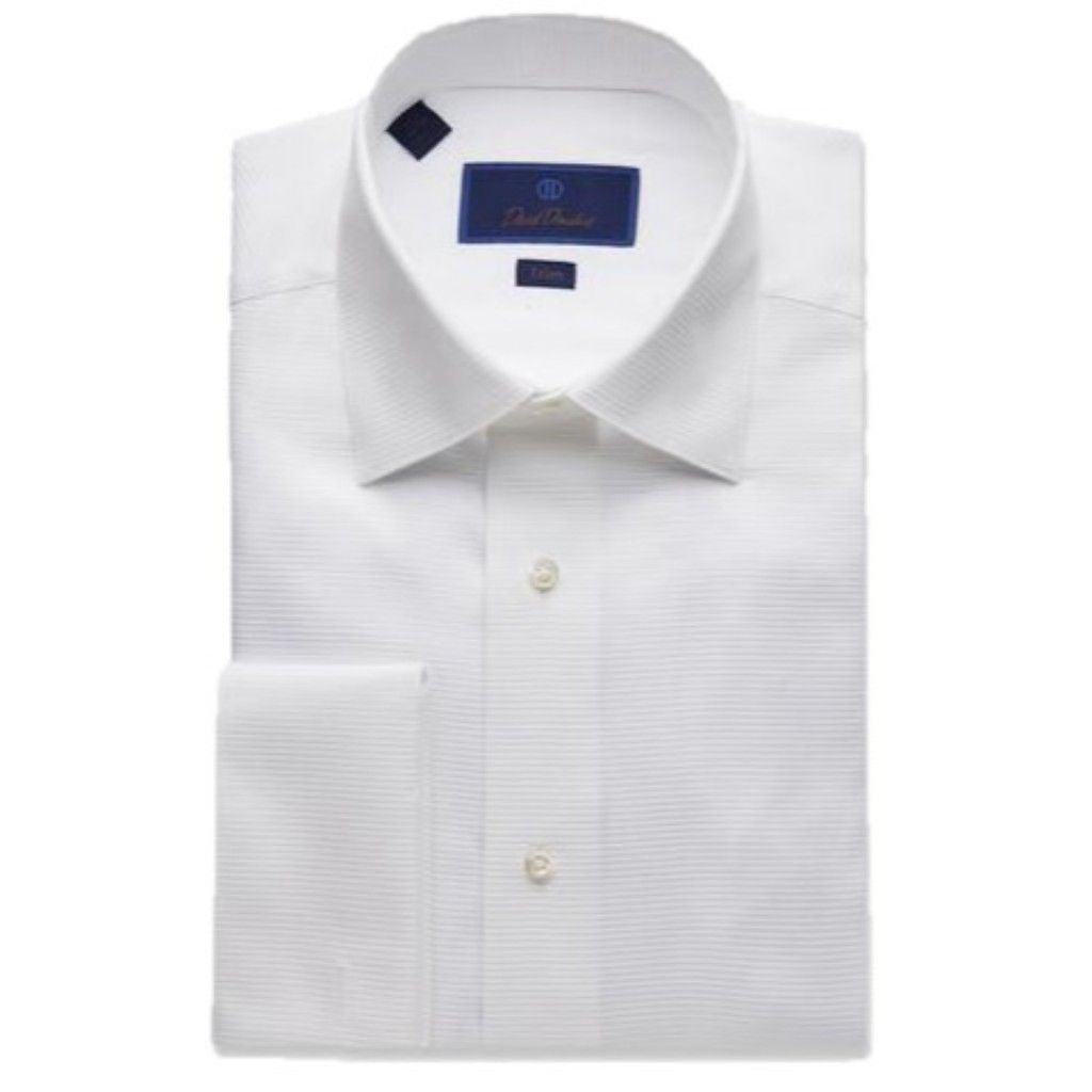 David Donahue Trim Fit Horizontal Rib Solid Formal Tuxedo Shirt - White